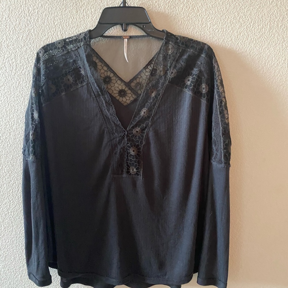 Free People Washed Black Blouse